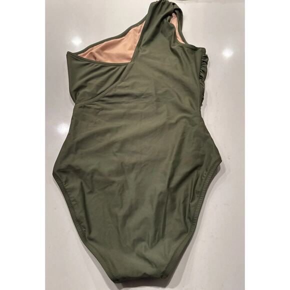 J. Crew One Shoulder Green Bathing Suit Women’s Size 8 Ruched One Piece READ - Picture 4 of 11
